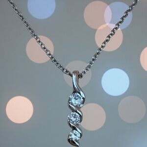 .59 ct round cut CZ three stone Bar swirl necklace 925 stamped necklace